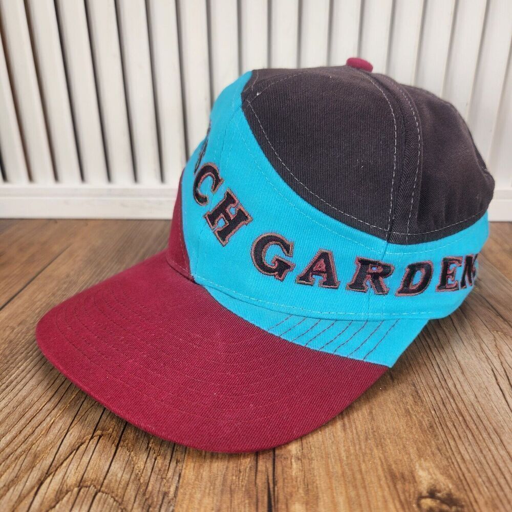 VTG Busch Gardens Sea World Snapback Hat Cap Color Block 90s Canvas Park Novelty